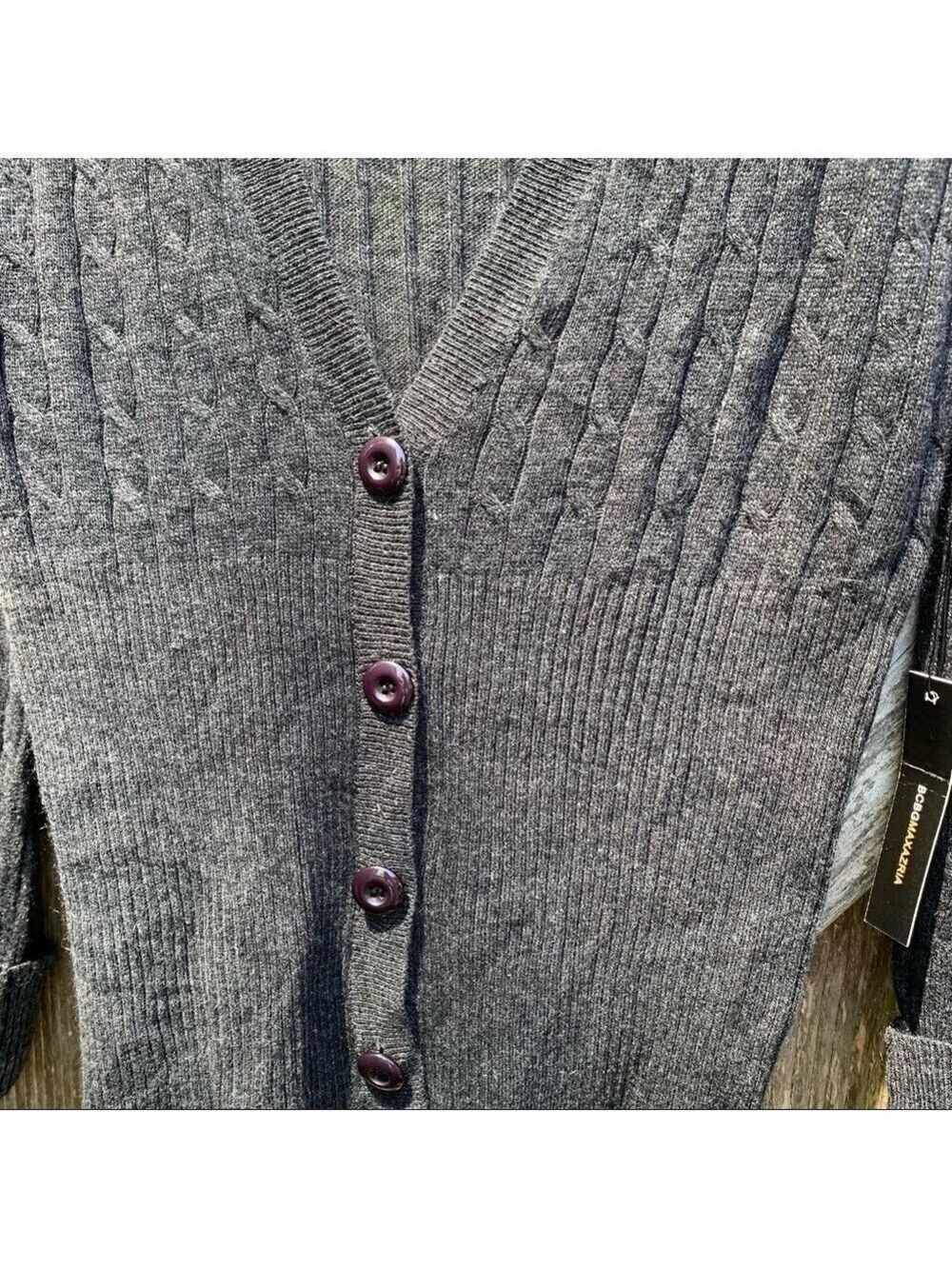 BCBGMaxAzria Dark Charcoal Gray Cable-Knit V-Neck Cardigan Size M - Picture 5 of 11